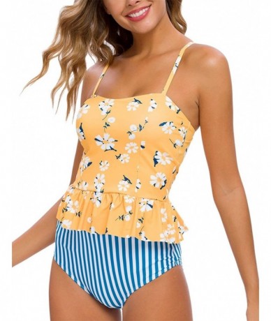 Sets Women's Swimsuit Two Piece Swimsuit Ruffle Print High Waist Bikini Sling Swimsuit Set - Yellow+blue2 - C4196IN2EKD $36.64