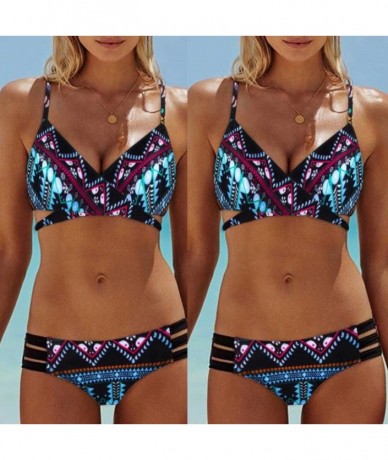 Sets Women Bohemia Push-Up Padded Bra Beach Bikini Set Swimsuit Skinny Swimwear - Sky Blue - C418E5H6QM0 $23.08