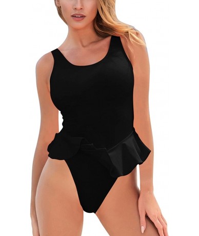 One-Pieces Womens High Cut Sexy Backless Ruffle One Piece Swimsuit - Black - CF18DQIUMXX $37.41