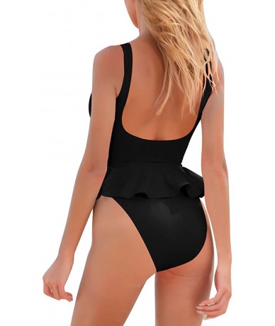 One-Pieces Womens High Cut Sexy Backless Ruffle One Piece Swimsuit - Black - CF18DQIUMXX $37.41