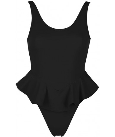 One-Pieces Womens High Cut Sexy Backless Ruffle One Piece Swimsuit - Black - CF18DQIUMXX $37.41