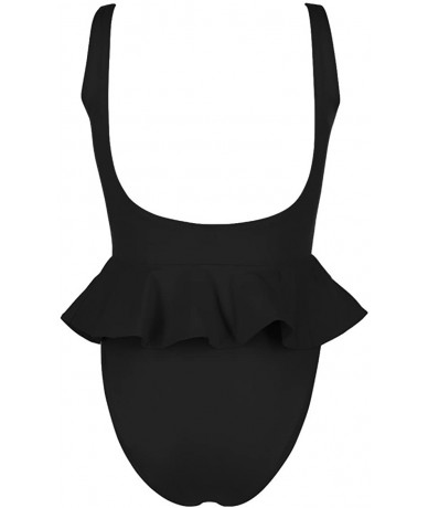 One-Pieces Womens High Cut Sexy Backless Ruffle One Piece Swimsuit - Black - CF18DQIUMXX $37.41