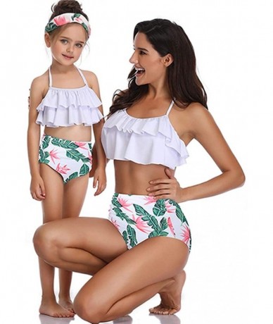 Sets Mommy and Me Family Matching Swimwear Girls Swimsuit Two Pieces Bikini Set Ruffle Halter Straps Swimwear Bathing Suits -...