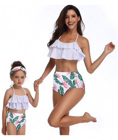 Sets Mommy and Me Family Matching Swimwear Girls Swimsuit Two Pieces Bikini Set Ruffle Halter Straps Swimwear Bathing Suits -...