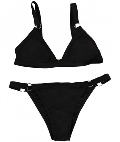 Sets Bikini Set Bandeau Brazilian Swimwear Two Pieces Swimsuit Beachwear Bathing Suits - Black - CJ199OA8RT6 $22.20