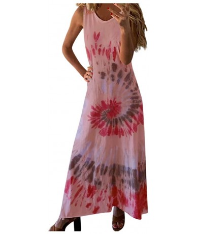 Cover-Ups Women's Tank Maxi Dress Summer Casual Bohemian Spaghetti Strap Sleeveless Printed Long Maxi Dress Beach Sundress Z2...