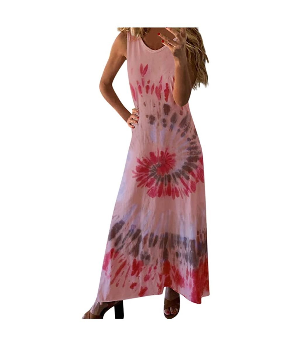 Cover-Ups Women's Tank Maxi Dress Summer Casual Bohemian Spaghetti Strap Sleeveless Printed Long Maxi Dress Beach Sundress Z2...