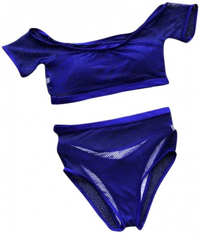 Sets Swimsuit For Womens- sexy Net Mesh Bikini Push-Up Pad Swimwear Bathing Beachwear Set - Blue2452 - C718NGZ7IUL $31.23