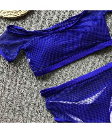 Sets Swimsuit For Womens- sexy Net Mesh Bikini Push-Up Pad Swimwear Bathing Beachwear Set - Blue2452 - C718NGZ7IUL $31.23