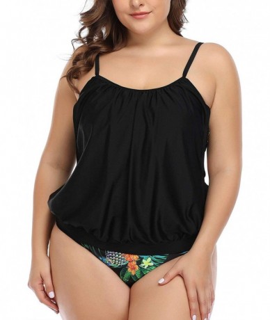 Tankinis Womens Plus Size Tankini Swimsuits Blouson Swimwear Double Up Two Piece - Green Floral - CA18YSU6C08 $49.35