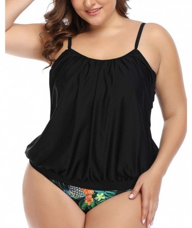 Tankinis Womens Plus Size Tankini Swimsuits Blouson Swimwear Double Up Two Piece - Green Floral - CA18YSU6C08 $49.35