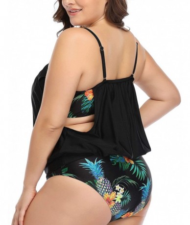 Tankinis Womens Plus Size Tankini Swimsuits Blouson Swimwear Double Up Two Piece - Green Floral - CA18YSU6C08 $49.35