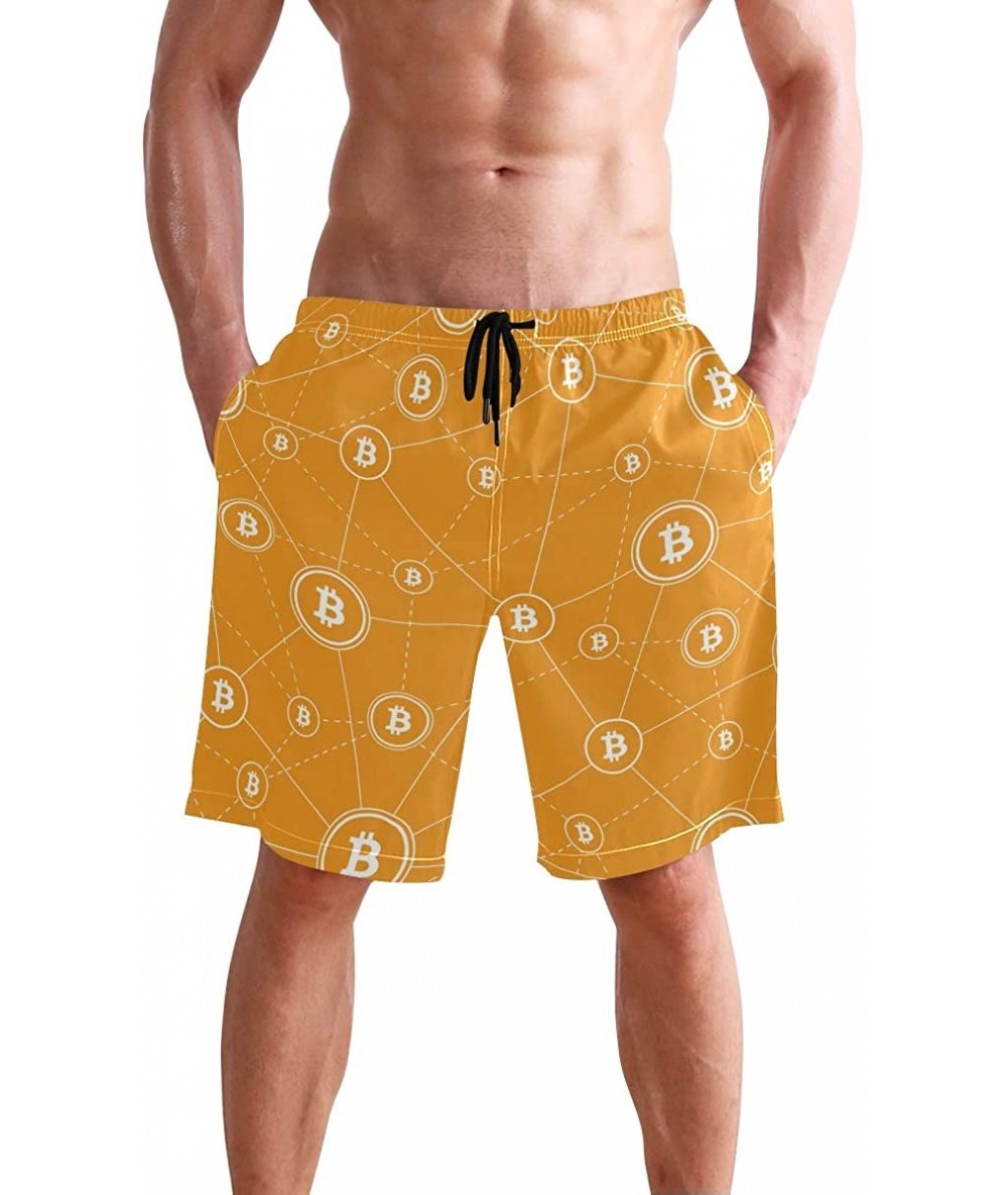 Racing Mens Swim Trunks Anchors Starfish Beach Board Shorts - Bitcoin Symbols - C918NX9R69I $49.05