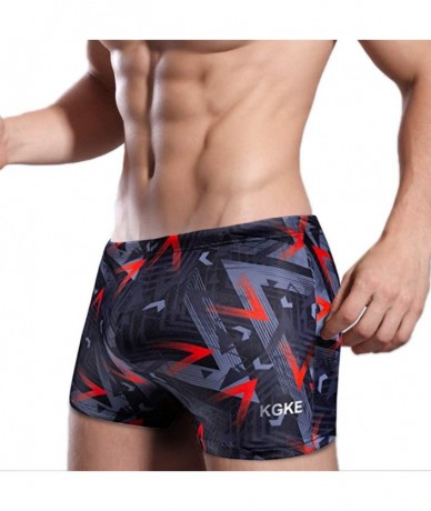 Racing Swim Boxer Briefs Short Swim Jammer Camo Racer Mens Square Leg Swimsuit - Geometric Brown - CQ18QL45XAX $31.98