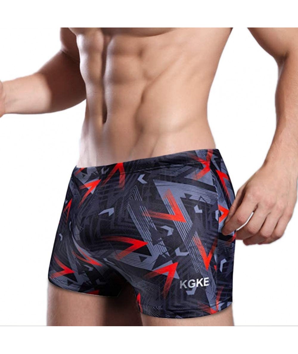 Racing Swim Boxer Briefs Short Swim Jammer Camo Racer Mens Square Leg Swimsuit - Geometric Brown - CQ18QL45XAX $31.98