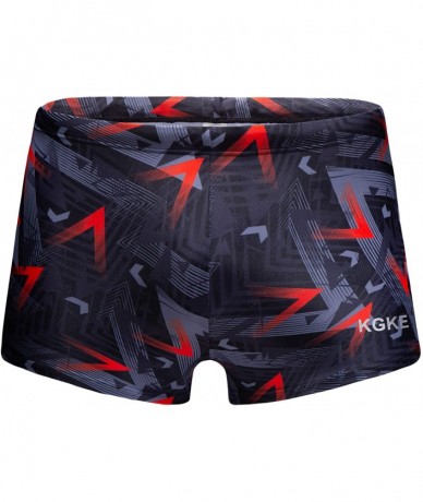 Racing Swim Boxer Briefs Short Swim Jammer Camo Racer Mens Square Leg Swimsuit - Geometric Brown - CQ18QL45XAX $31.98