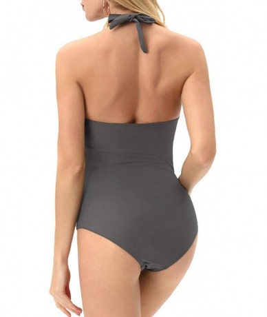 One-Pieces Women One Piece Swimsuit Plunge Deep V Neck Halter Monokinis S-XXL - Grey - CK193R49A60 $25.05