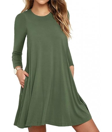 Cover-Ups Women's Summer T Shirt Dresses Sleeveless/Long Sleeve Loose Tank Beach Dress with Pockets Z army Green long Sleeve ...