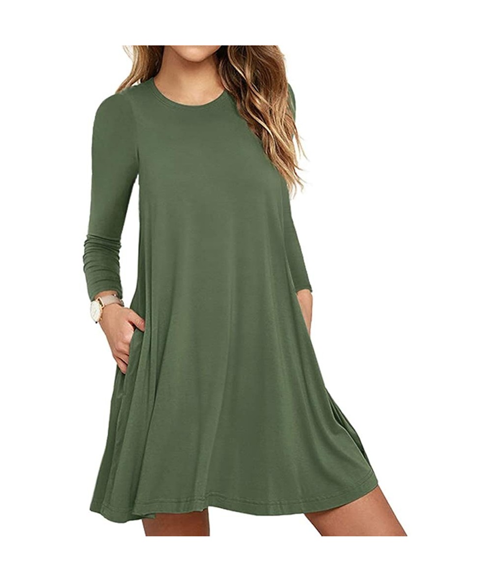 Cover-Ups Women's Summer T Shirt Dresses Sleeveless/Long Sleeve Loose Tank Beach Dress with Pockets Z army Green long Sleeve ...