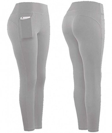 Bottoms Yoga Leggings with Pockets for Women High Waist Tummy Control Yoga Pants Capris Workout Leggings Shorts - Gray - CR19...