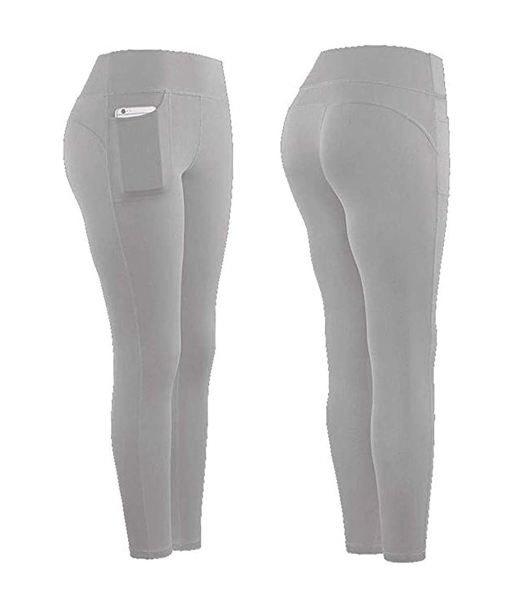 Bottoms Yoga Leggings with Pockets for Women High Waist Tummy Control Yoga Pants Capris Workout Leggings Shorts - Gray - CR19...