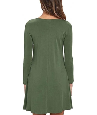 Cover-Ups Women's Summer T Shirt Dresses Sleeveless/Long Sleeve Loose Tank Beach Dress with Pockets Z army Green long Sleeve ...