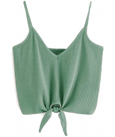 Bottoms 2020 Summer Womens Camisole Sleeveless Striped Button Camis Spaghetti Strappy Bowknot Crop Tank Tops Vests 0525 Green...