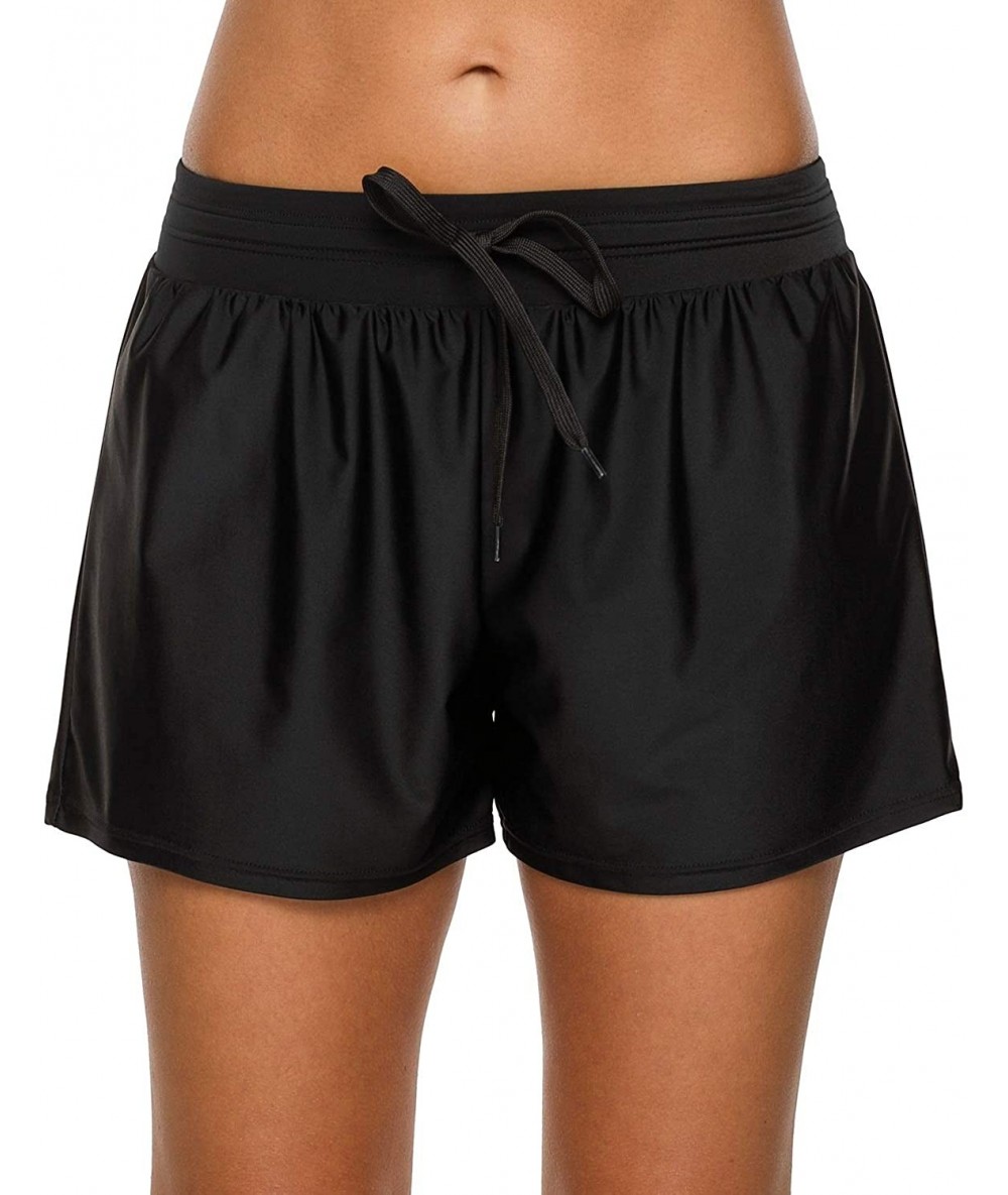 Bottoms Women Stretch Swim Shorts Drawstring Swimsuit Bottoms Sports Boardshorts - Black2 - C918L75OC92 $32.87