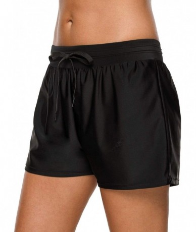 Bottoms Women Stretch Swim Shorts Drawstring Swimsuit Bottoms Sports Boardshorts - Black2 - C918L75OC92 $32.87