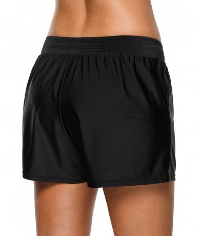 Bottoms Women Stretch Swim Shorts Drawstring Swimsuit Bottoms Sports Boardshorts - Black2 - C918L75OC92 $32.87