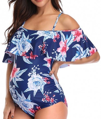 One-Pieces Maternity Swimsuit Womens One Piece Swimsuits Off Shoulder Maternity Bathing Suit - Blue - C31964523O7 $39.18