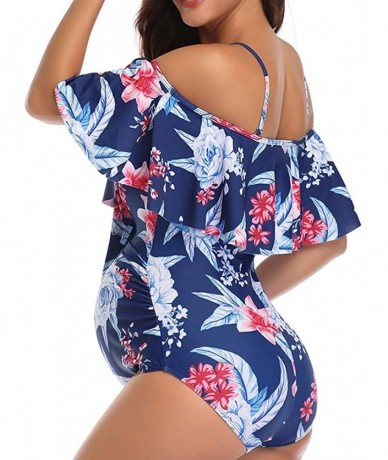 One-Pieces Maternity Swimsuit Womens One Piece Swimsuits Off Shoulder Maternity Bathing Suit - Blue - C31964523O7 $39.18