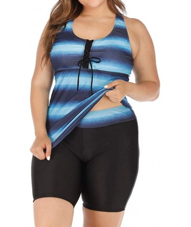 Bottoms Women's Plus Size Racerback Sporty Swimsuit Capris Tankini Athletic Swimwear with Boyshort Bottom - Blue - CP196DE2AN...