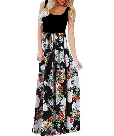 Cover-Ups Summer Maxi Dresses for Women-Women's Casual Bohemian Sleeveless Floral Print Party Tank Long Maxi Dress - White - ...