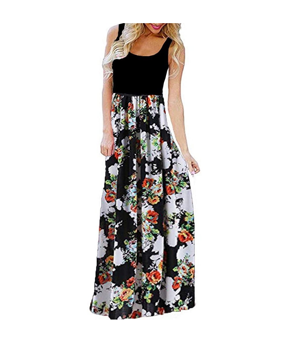 Cover-Ups Summer Maxi Dresses for Women-Women's Casual Bohemian Sleeveless Floral Print Party Tank Long Maxi Dress - White - ...