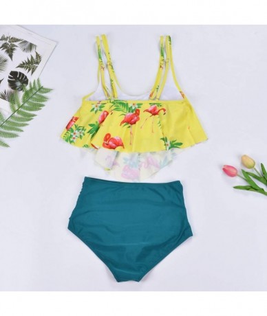 Sets High Waised Bikini Swimsuit for Women Ruffled Flounce Top Swimwear Two Piece Bathing Suits - Yellow Flamingo - CW1993R7O...