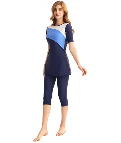 Racing Women's Modest Swimsuit Print 2 Pieces Swimwear Rash Guard Surfing Suit Short Sleeve Burkini - Navyblue - CE193YEO3XM ...