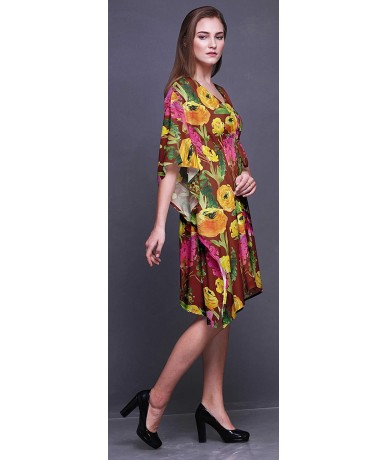 Cover-Ups Short Caftan Midi Dress Beach Swimwear Cover up Womens Kaftan - Brick Red - CH18TRQT6AQ $45.07