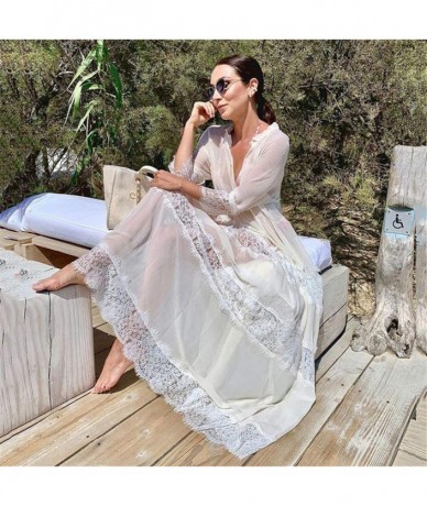 Cover-Ups Women's Bathing Suit Cover Up Lace Bikini Swimsuit Beach Maxi Dress - White F - CO193XGARK2 $41.18