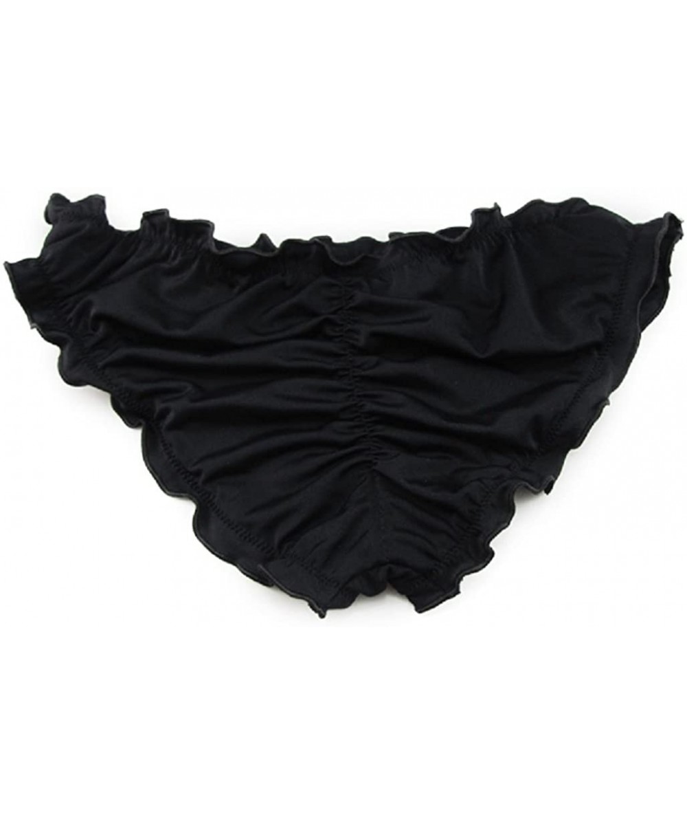 Bottoms Womens Ruffled Wavy Bikini Bottom Ruched Back Swimwear - Black - CR18CRA978W $35.01