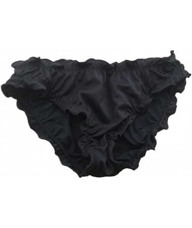 Bottoms Womens Ruffled Wavy Bikini Bottom Ruched Back Swimwear - Black - CR18CRA978W $35.01