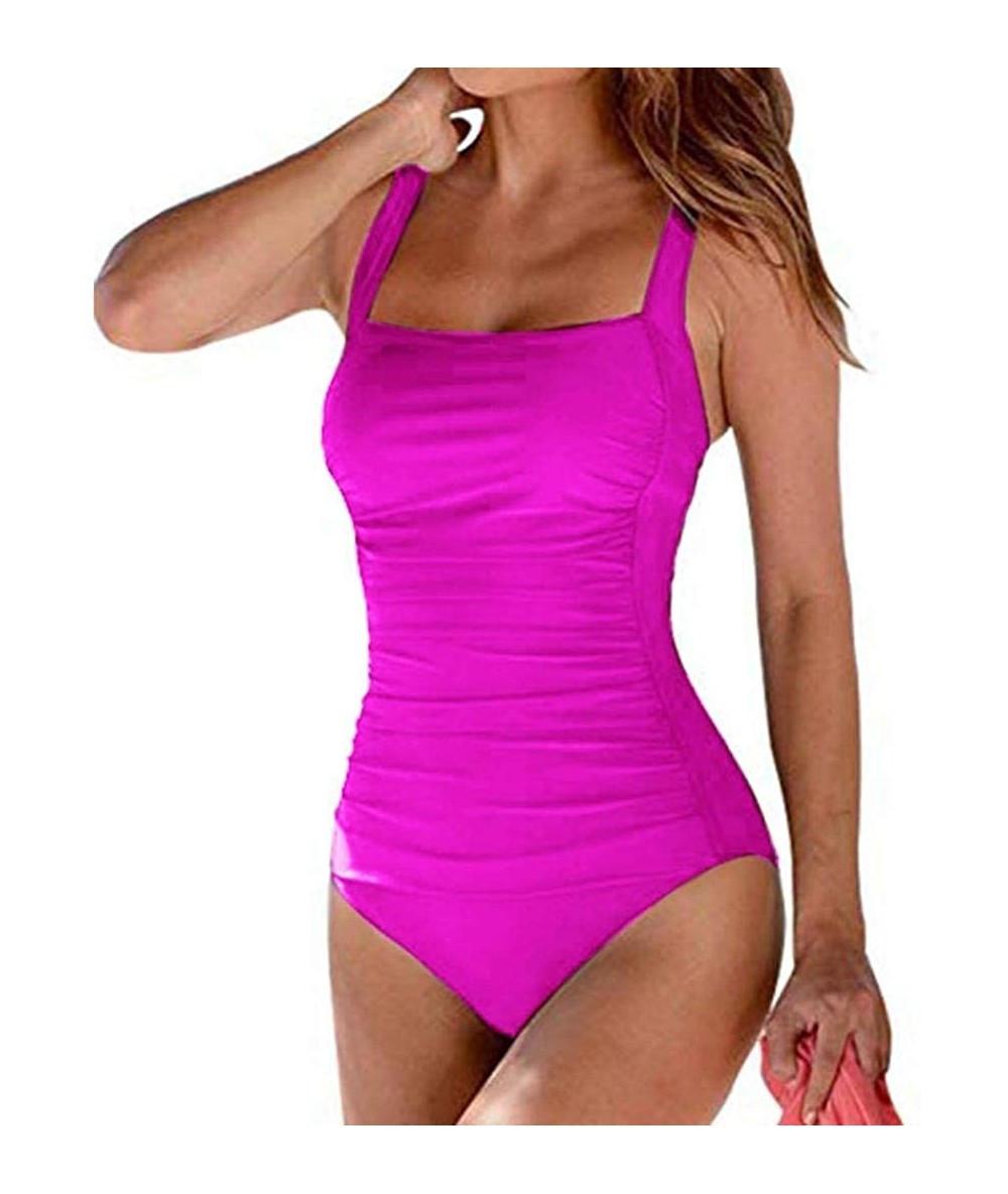 One-Pieces Women One-Piece Swimsuit Ruched Tummy Control Bathing Suit - Rose - CI18Q83TDG3 $43.67