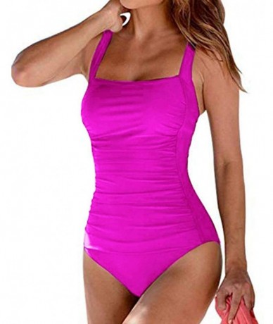 One-Pieces Women One-Piece Swimsuit Ruched Tummy Control Bathing Suit - Rose - CI18Q83TDG3 $43.67