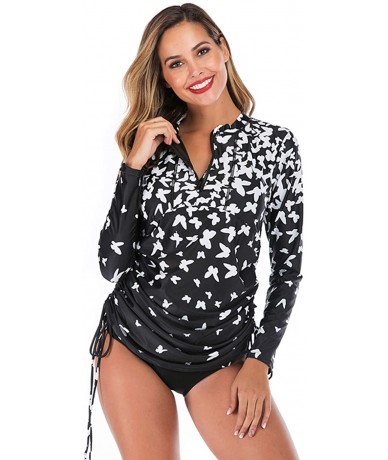 Rash Guards Women's Rashguard Long Sleeve Zip Swimsuit Print Surfing one Piece Swimwear - K-print 4 - C618W6CZ8TU $62.38