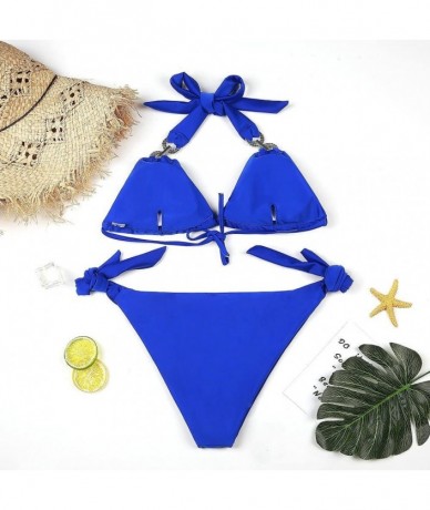 Sets Women 2PCS Shiny Diamond Bikini Set Tankini Sexy Bra Swimsuit Praty Bathing Suit - Blue - CA18CK55HHN $48.42