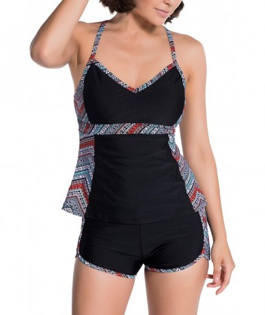 Board Shorts Women's Printed Side Panel Tankini Top & Matching Board Shorts - Mayan - C218R749MZN $56.74