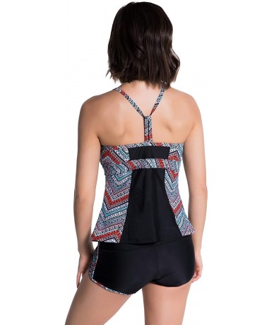 Board Shorts Women's Printed Side Panel Tankini Top & Matching Board Shorts - Mayan - C218R749MZN $56.74