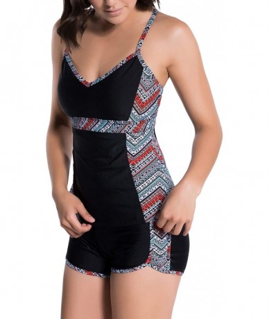 Board Shorts Women's Printed Side Panel Tankini Top & Matching Board Shorts - Mayan - C218R749MZN $56.74