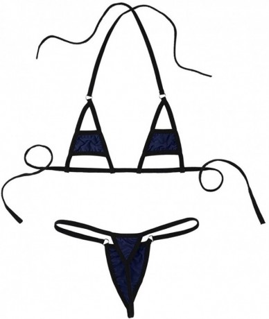 Sets Women Micro G-String Bikini 2 Piece Halterneck Bra Top with Sexy Beachwear Bottoms Sets - Navy Blue - C718U65IQRE $28.45