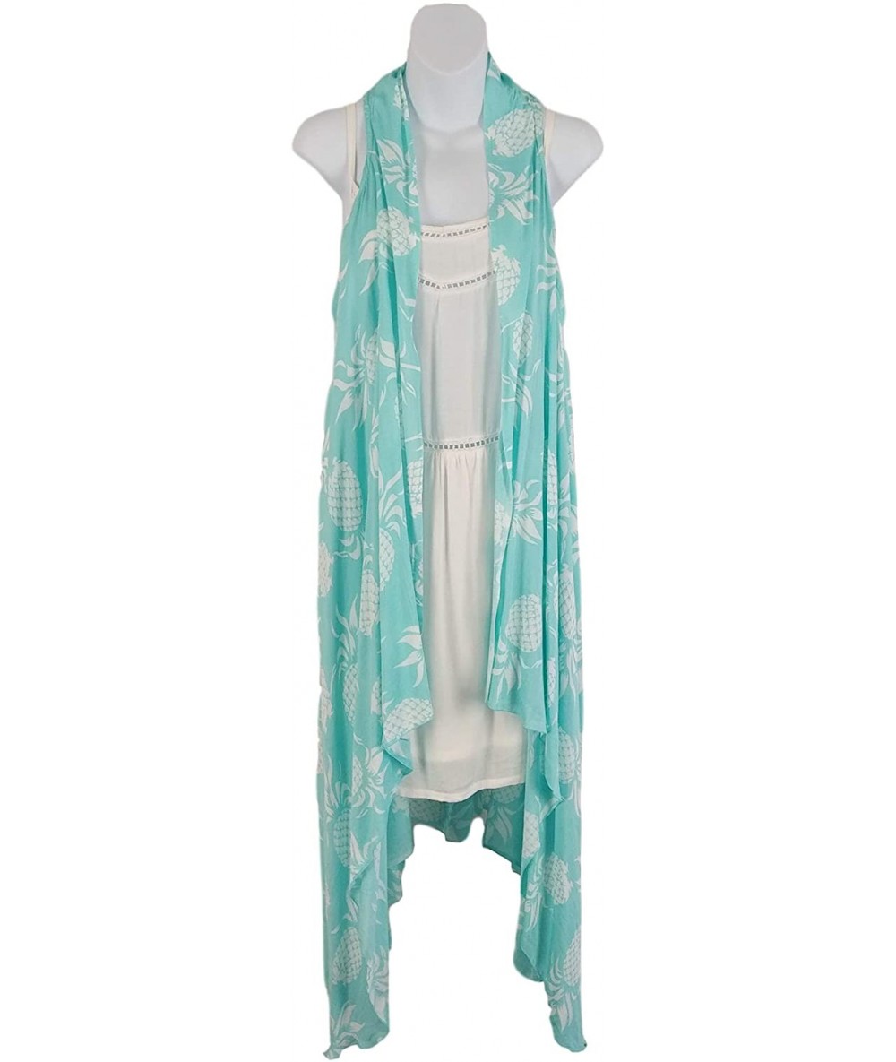 Cover-Ups Magic Sarong - Cover Up - Kimono Vest - Aqua Pineapple - CQ19DMNLKDQ $39.72